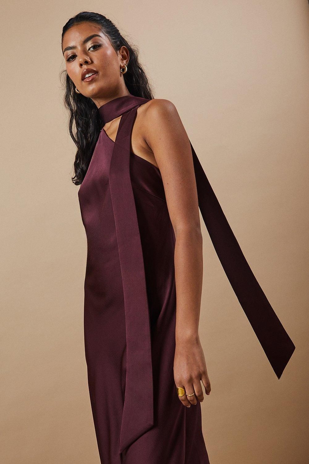 Oasis Petite Occasion Tie Bias Maxi Dress Chocolate image 4