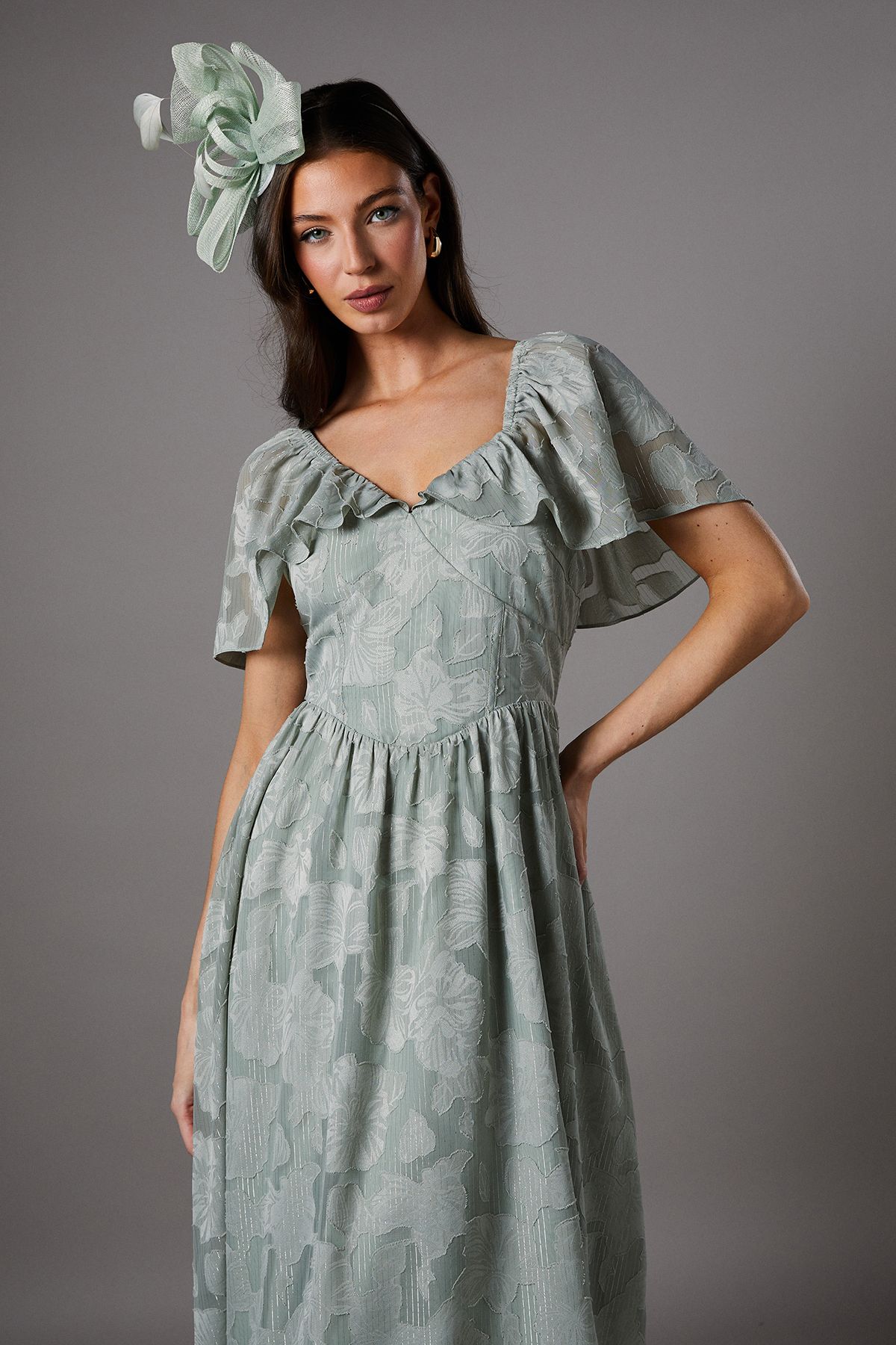 Coast Floral Cape Sleeve Midi Dress Green image 2