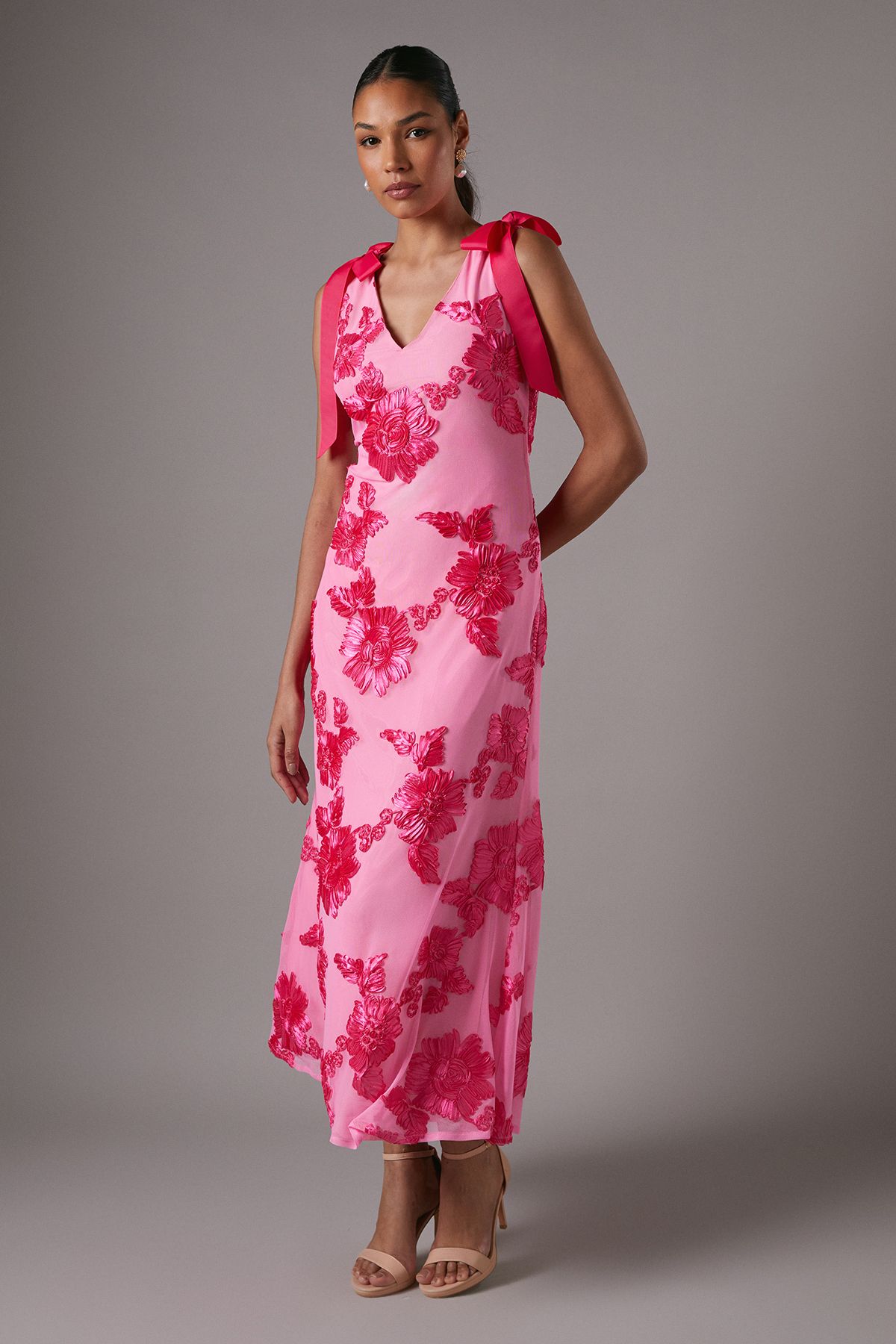 Coast Floral Jacquard Midi Holiday Dress Pink image 1
