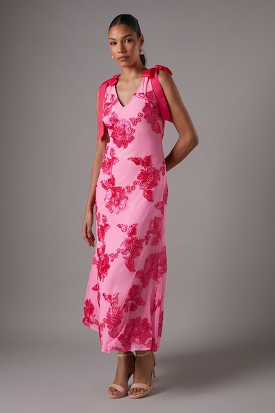 Coast Floral Jacquard Midi Holiday Dress Pink
