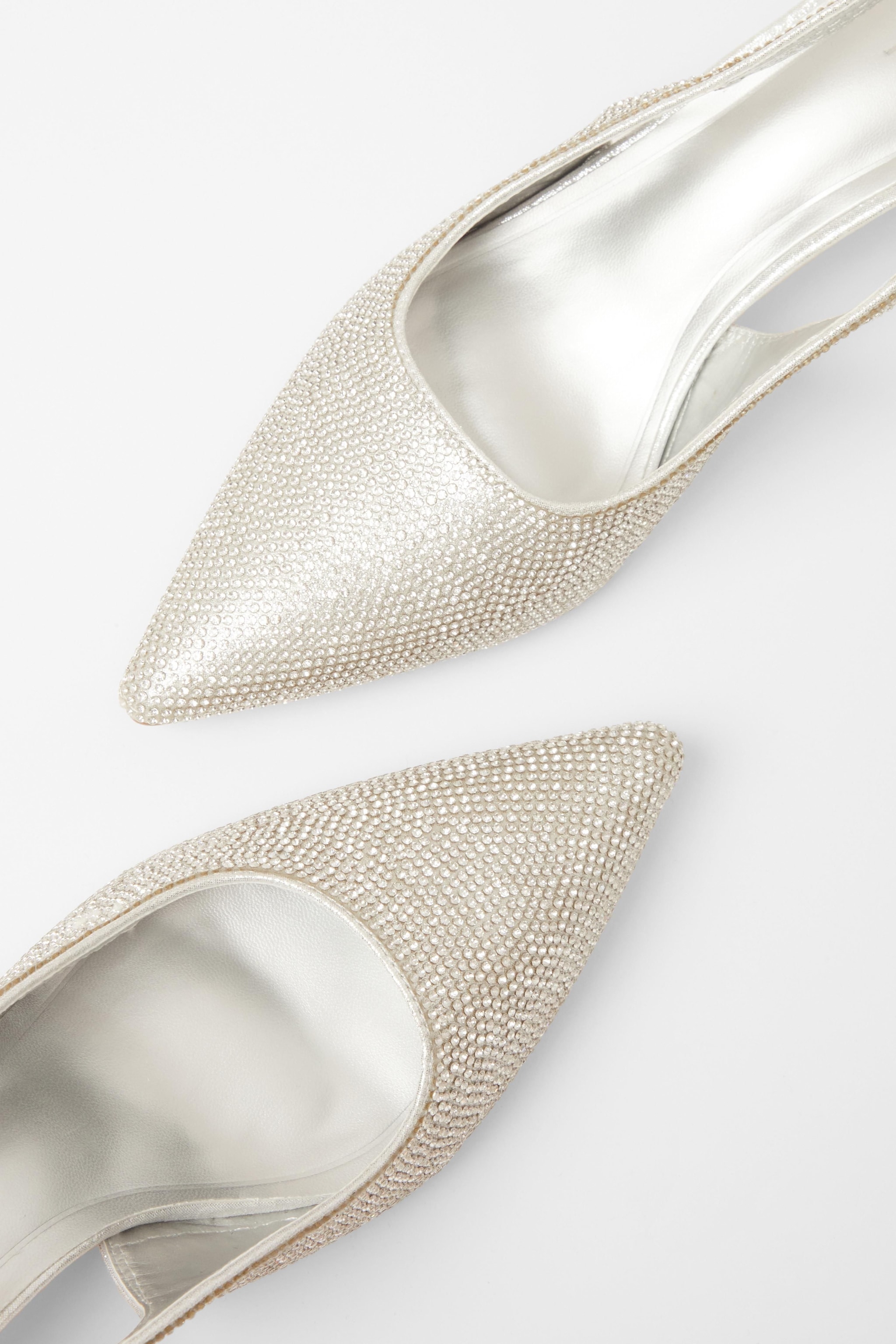 Quiz Silver Diamante Sling Back Heels image 4