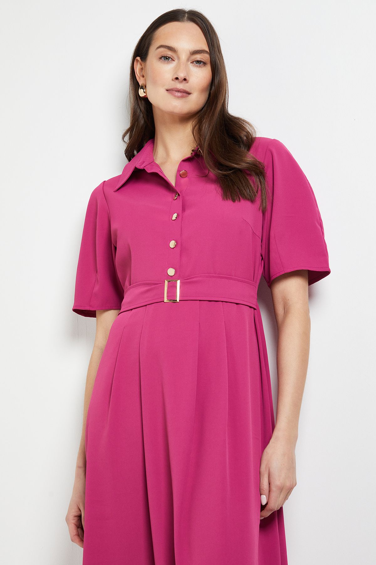 Principles Volume Sleeve Belted Shirt Dress Dark Pink image 2