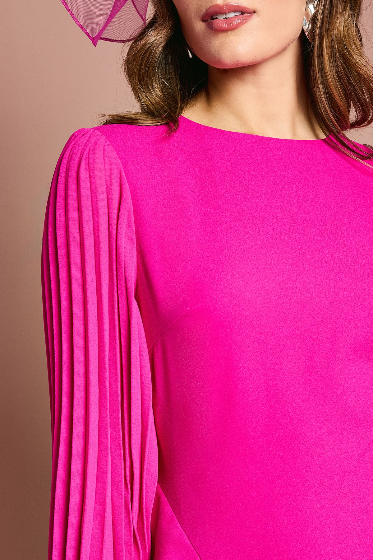 Coast Long Sleeve Pleated Crepe Maxi Dress Pink image 5