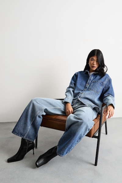 Warehouse Oversized Ombre Denim Shirt Co-ord Mid Blue