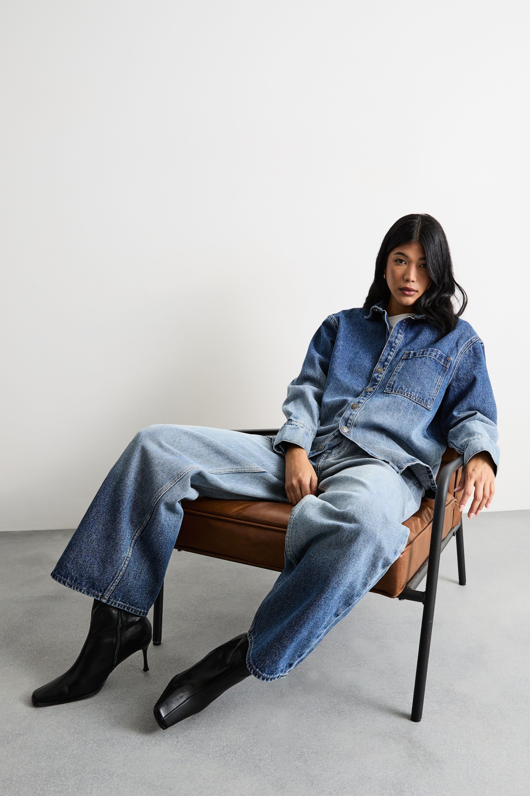 Warehouse Oversized Ombre Denim Shirt Co-ord Mid Blue image 1