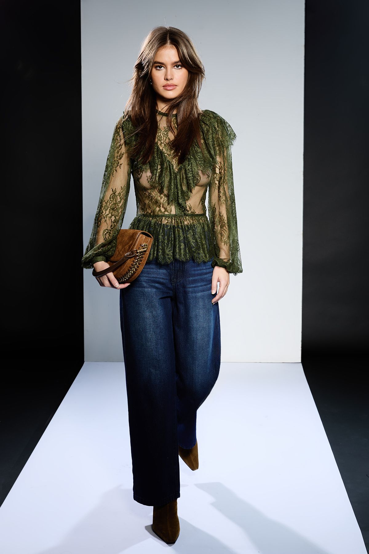 RUNWAY 1.8.1.8 Runway 1.8.1.8 Lace Frill Blouse Khaki image 2