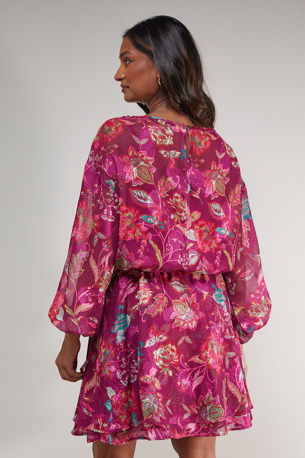 Oasis Printed Boho Tie Sleeve Mini Dress Multi image 3