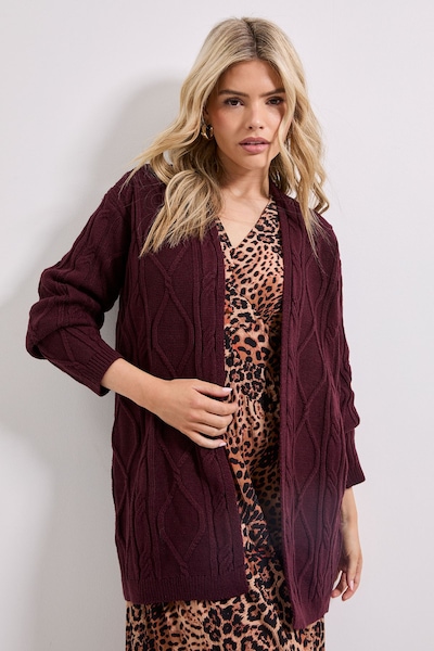Dorothy Perkins Plum Longline Cable Knitted Cardigan Plum