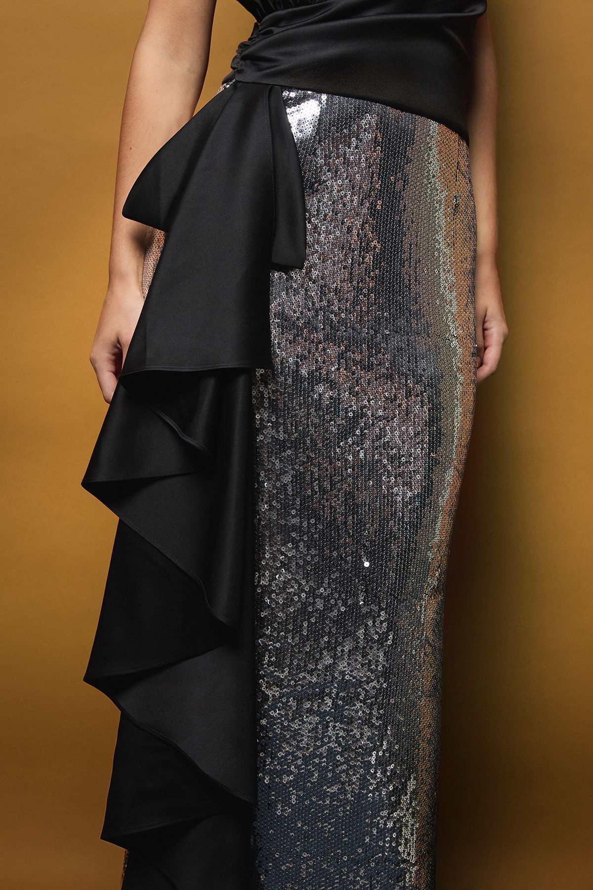 Coast One Shoulder All Over Sequin With Contrast Bow and Drape Maxi Dress Silver image 4