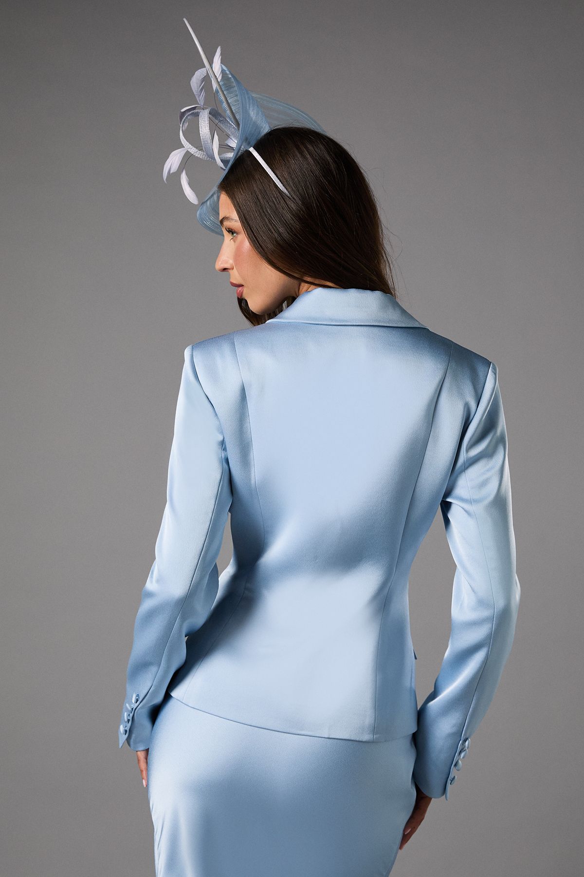Coast Waisted Jacket With Satin Lapel Dusty Blue image 3