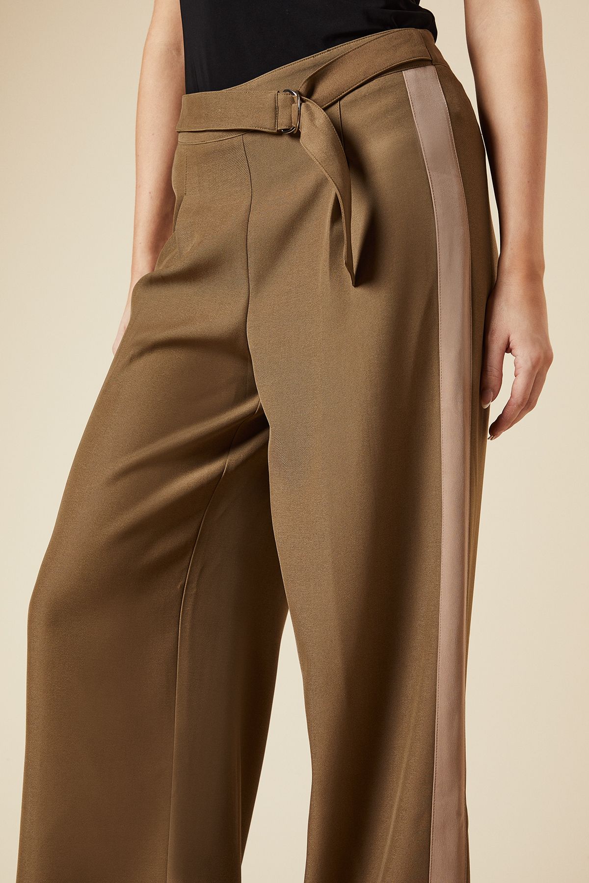 Dorothy Perkins Belt Detail Side Stripe Wide Leg Trouser Khaki image 4