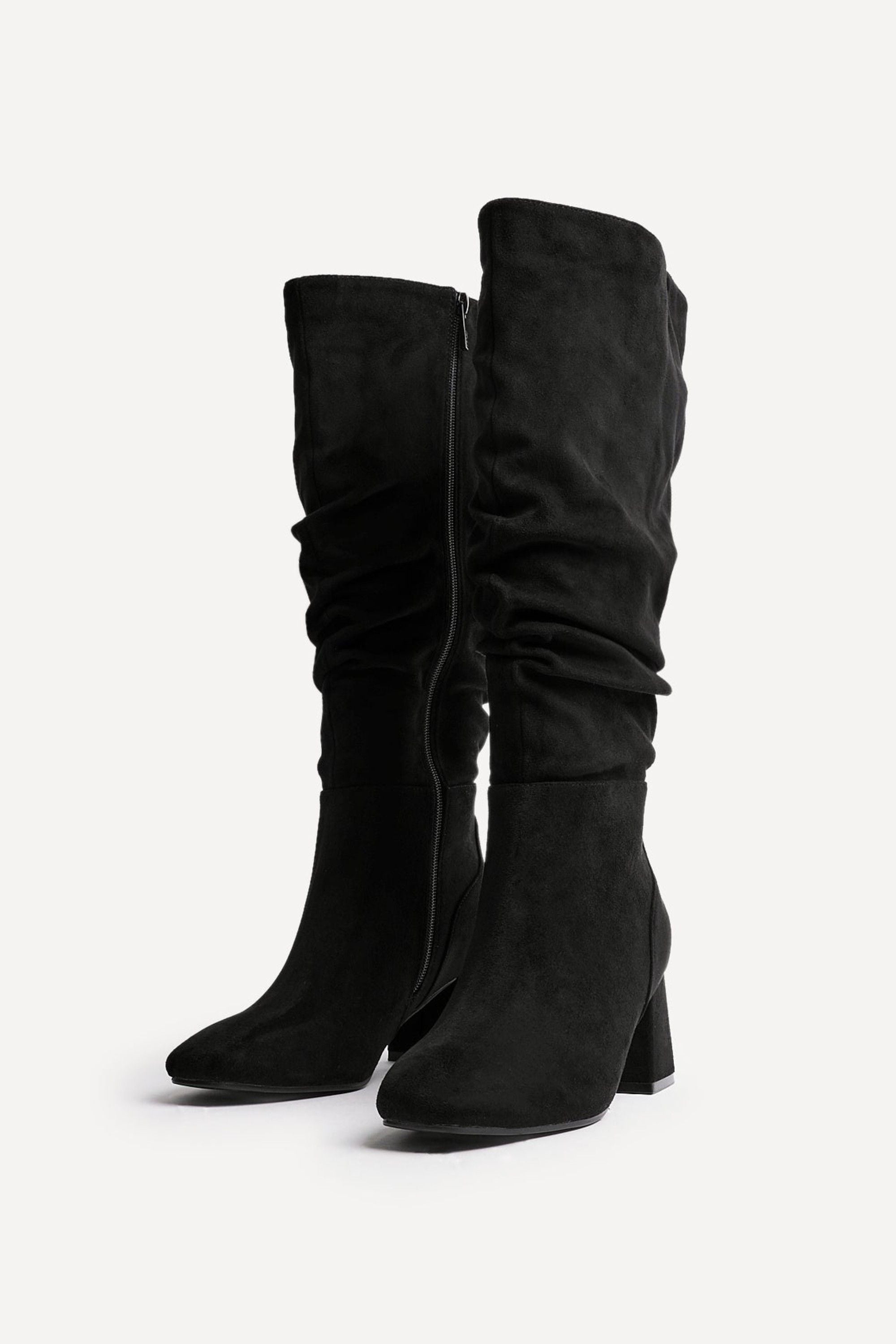 Linzi Inferno Wide Fit Black Faux Suede Ruched Long Heeled Boot image 5