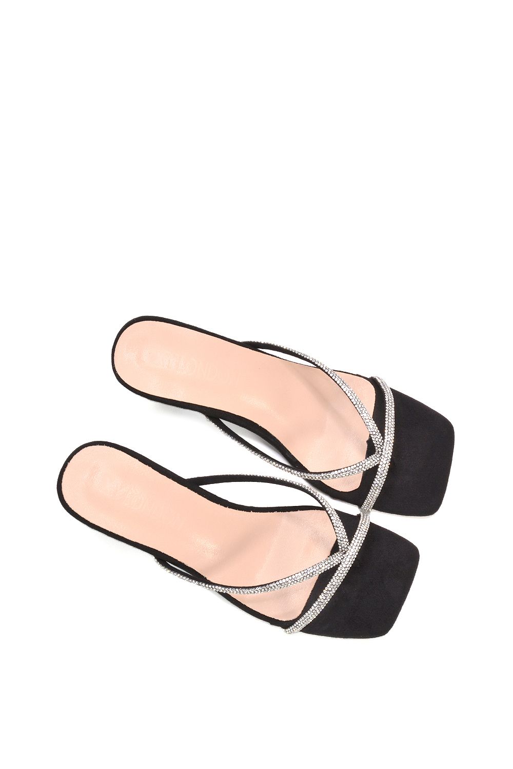 XY London 'Megan' Slip On Sparkly Diamante Mid Kitten Heel Sandal Mules image 5