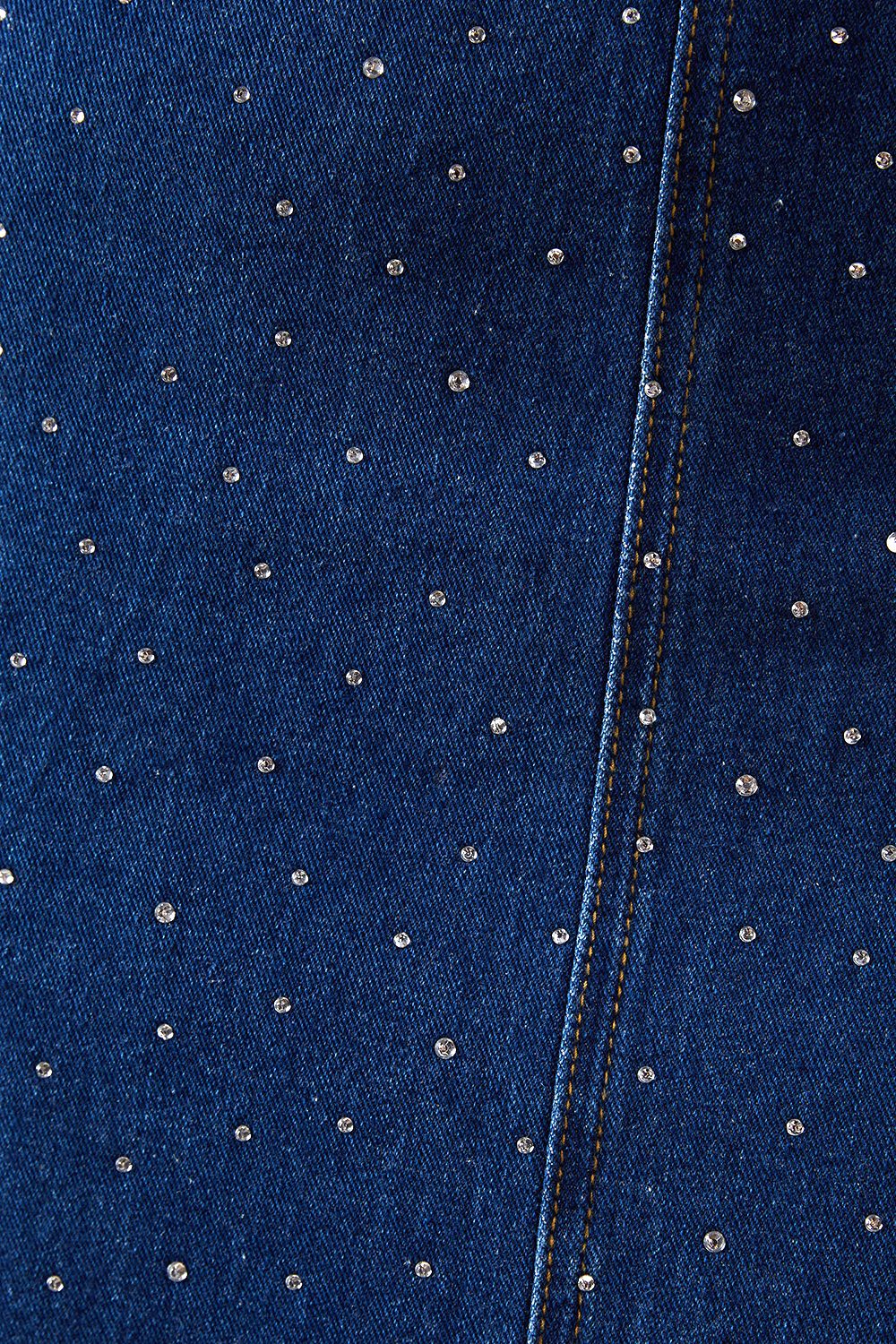 Warehouse Denim All Over Hot Fix Sleeveless Fitted Midi Dress Dark Wash image 5