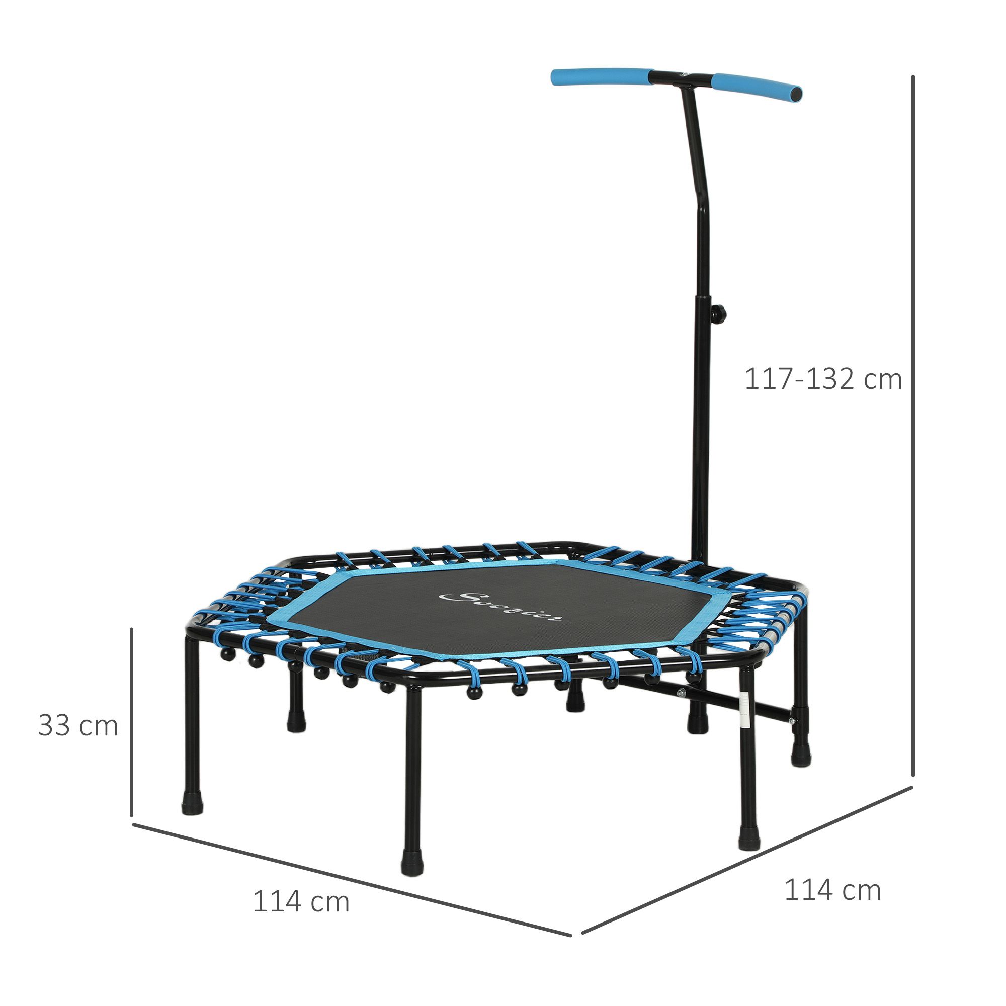 SPORTNOW 45" Fitness Trampoline with Adjustable Handle, LED Lights, Blue image 3