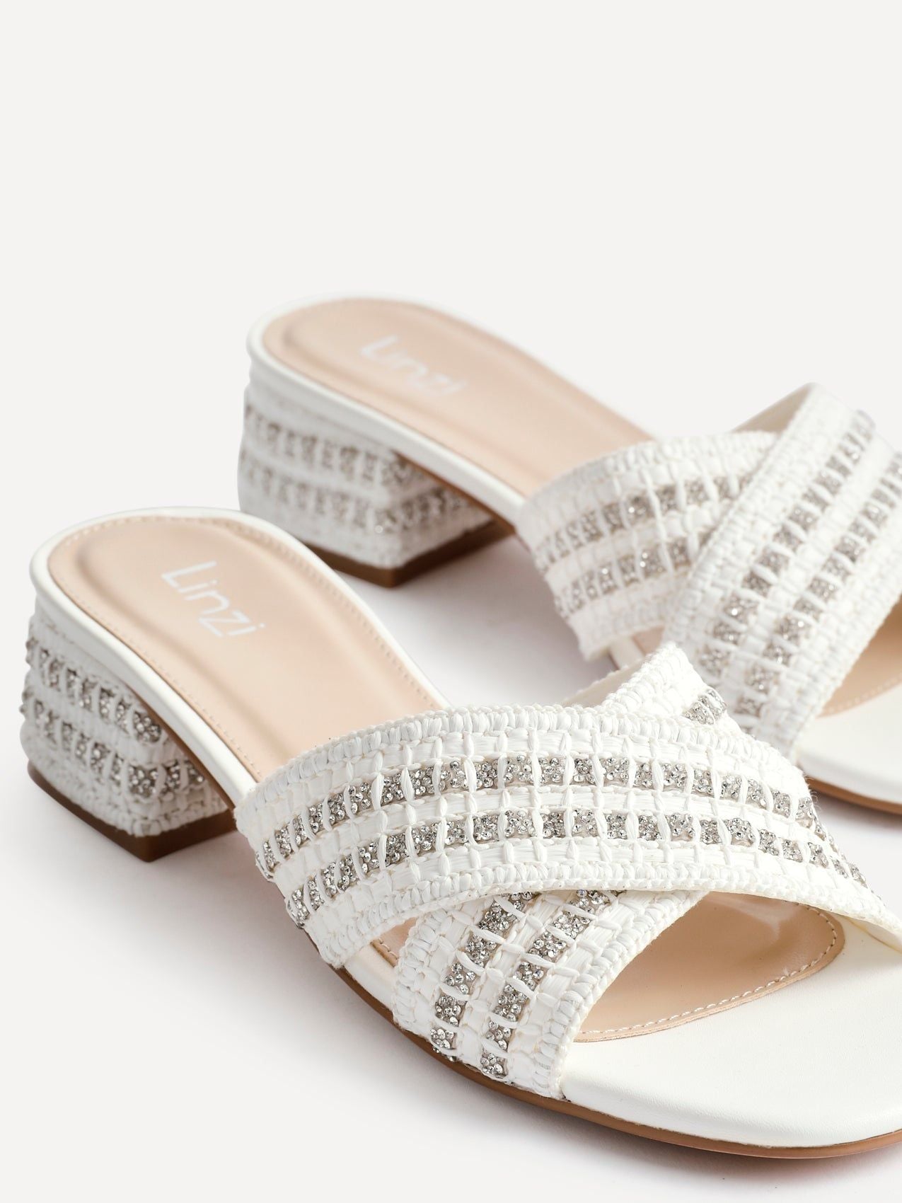 Linzi Zadie White Raffia Embellished Heeled Mules image 4