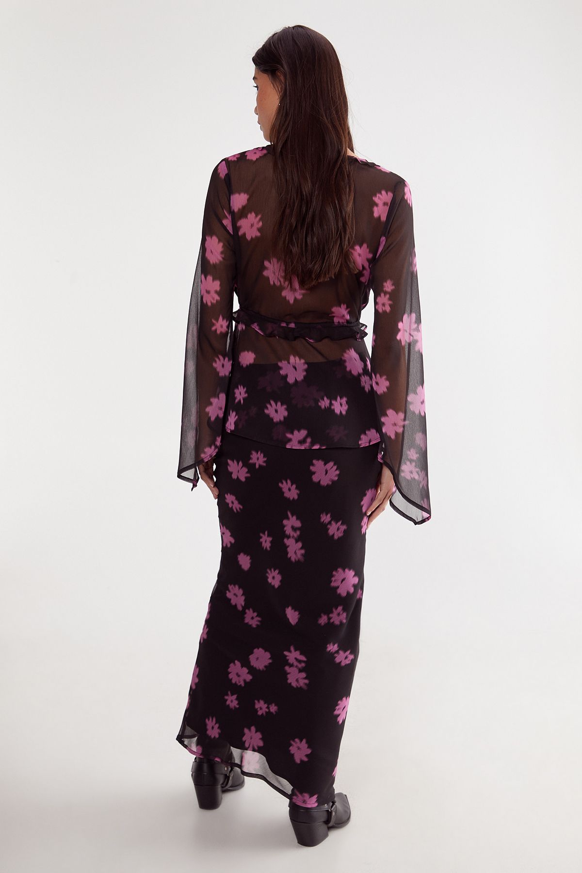 NastyGal Ditsy Floral Chiffon Maxi Skirt Black image 4