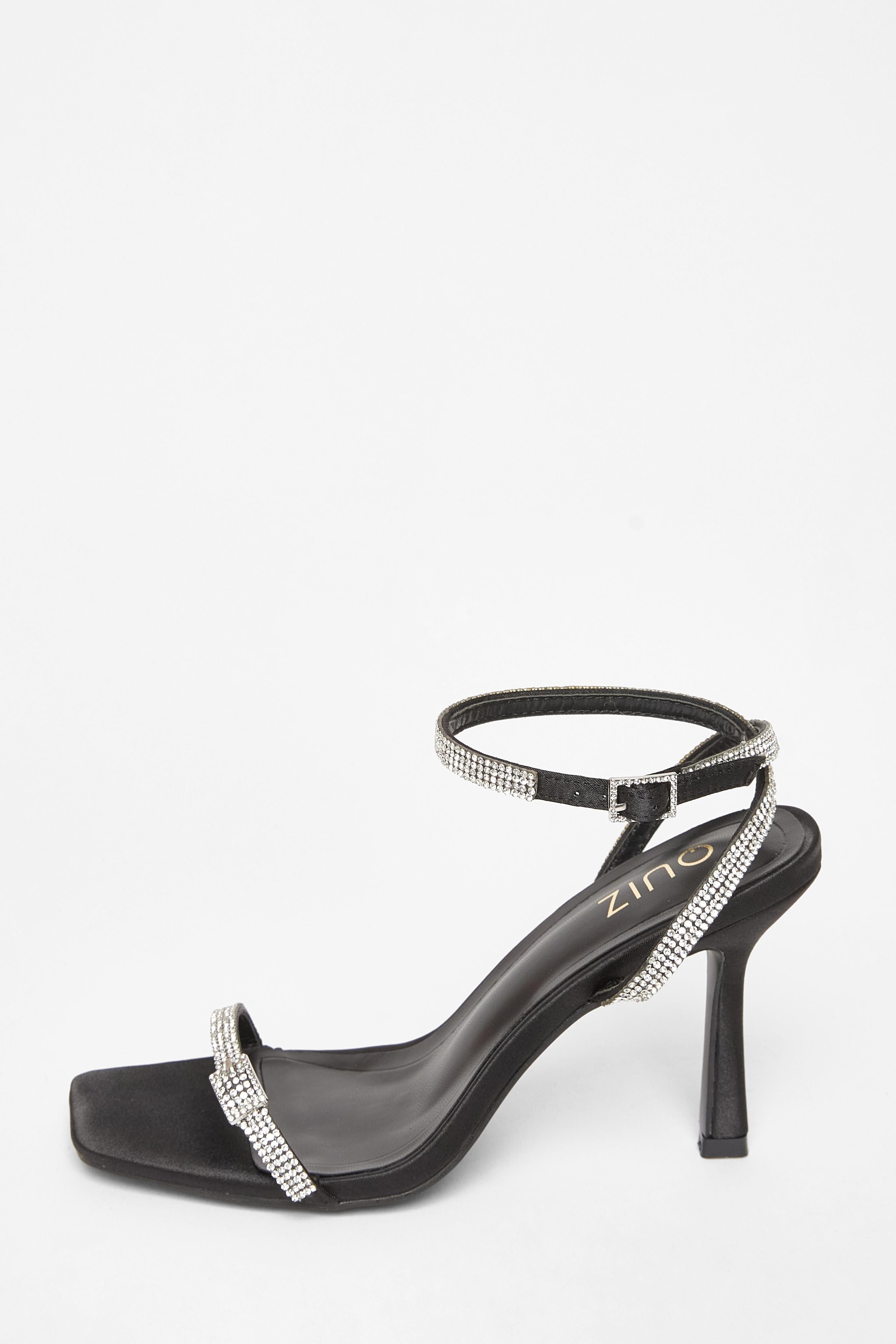 Quiz Black Diamante Buckle Heels image 3