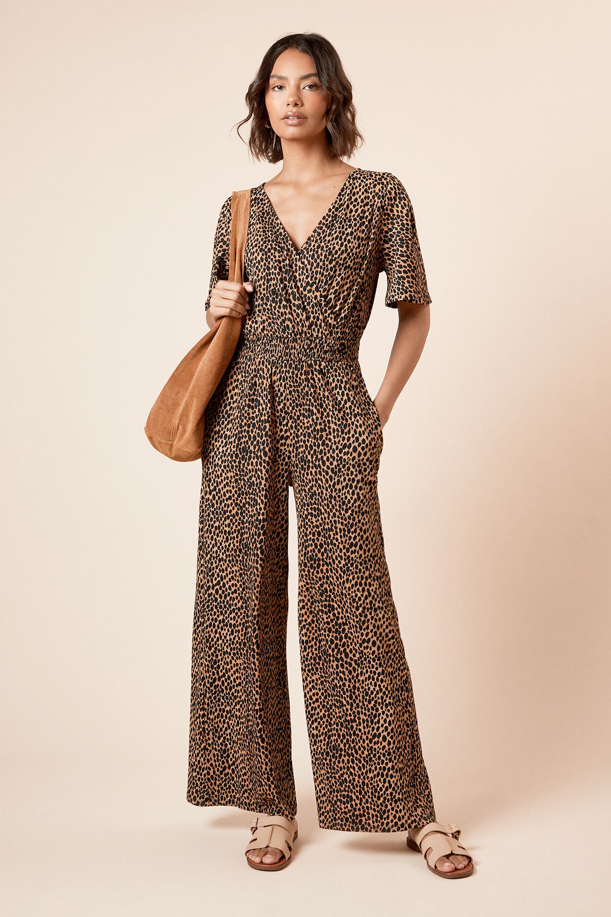 Dorothy Perkins Animal Wrap Front Angel Sleeve Jersey Jumpsuit Animal