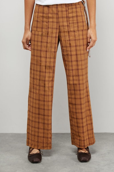 Warehouse Mustard Check Mid Rise Tie Side Pocket Trouser Mustard