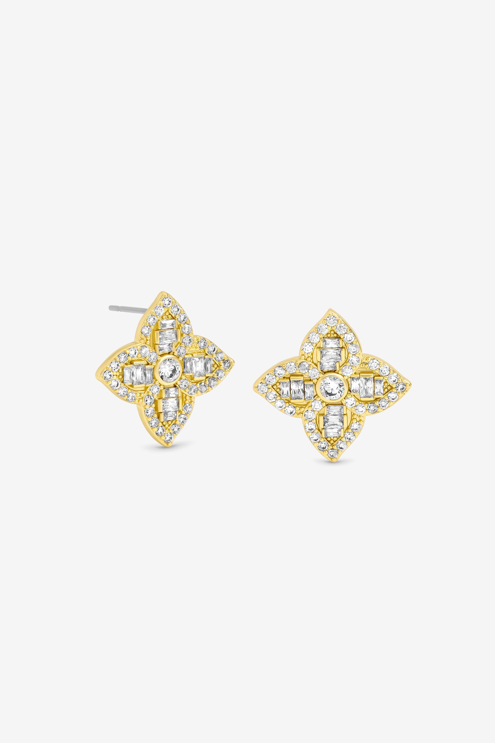 Jon Richard 18K Gold Plated and Crystal Clover Earrings