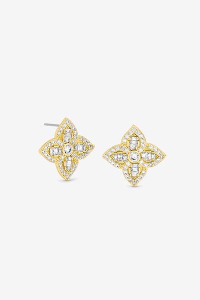 Jon Richard 18K Gold Plated and Crystal Clover Earrings