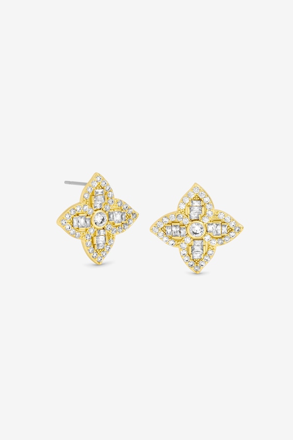 Jon Richard 18K Gold Plated and Crystal Clover Earrings