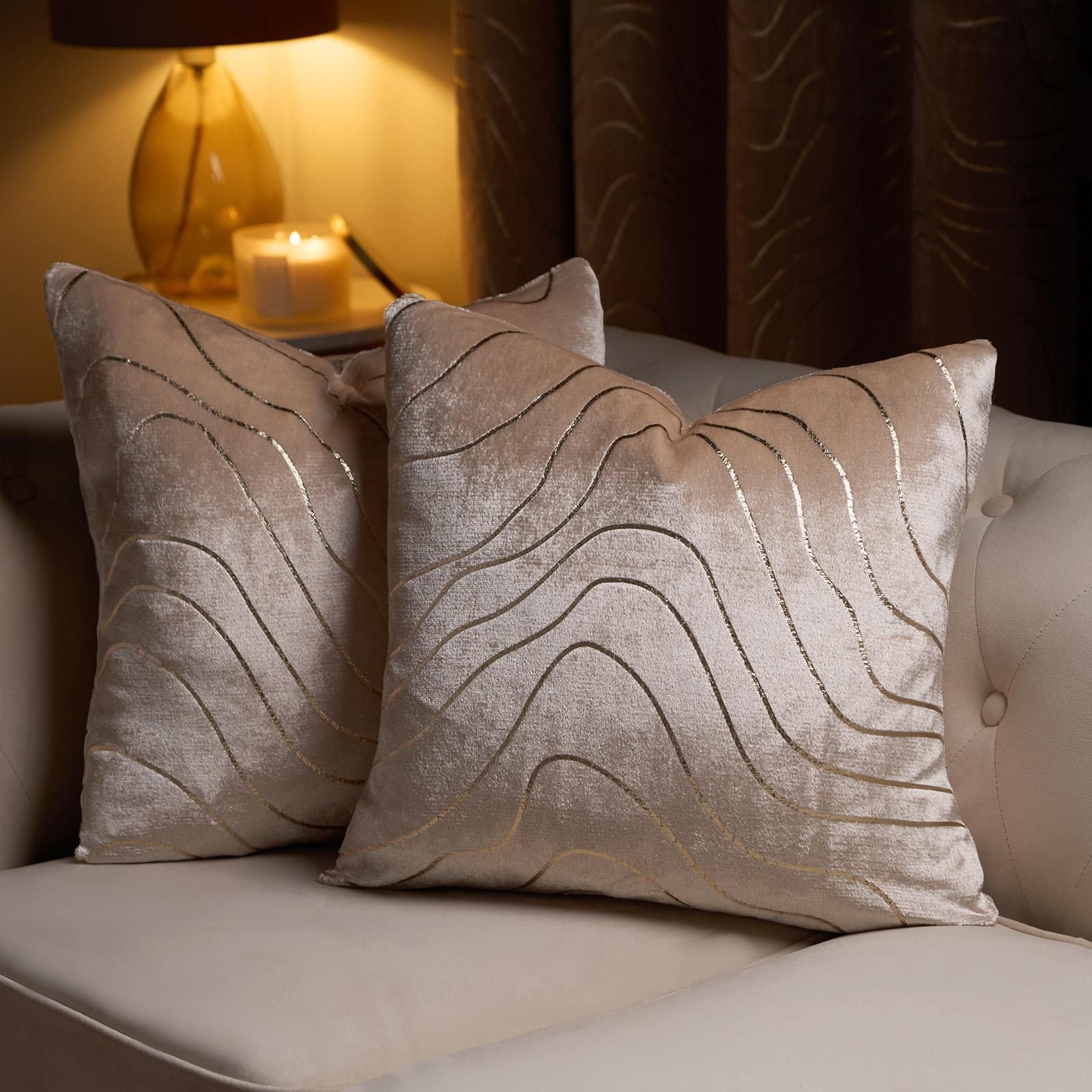 OHS 2 Pack Metallic Wave Filled Cushion Covers Home Decor Set image 2