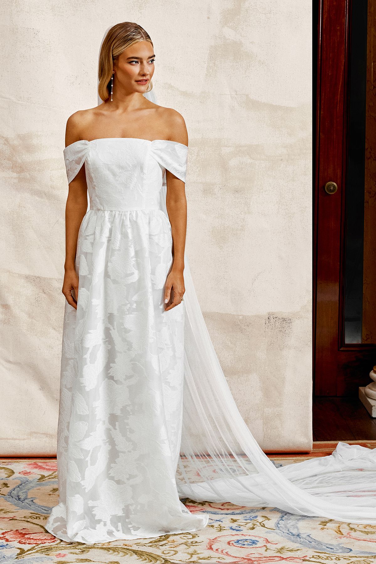 Coast Bardot Organza Jacquard Full Skirted Wedding Dress Ivory image 1