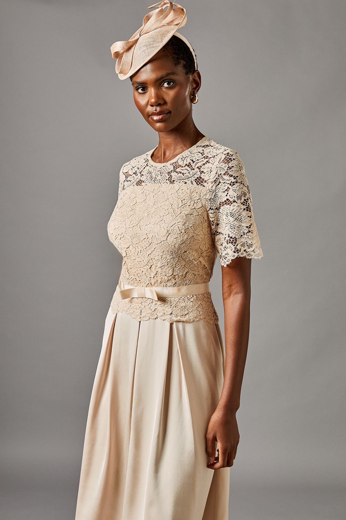 Coast Lace And Crepe Full Skirted Midi Dress Champagne image 2