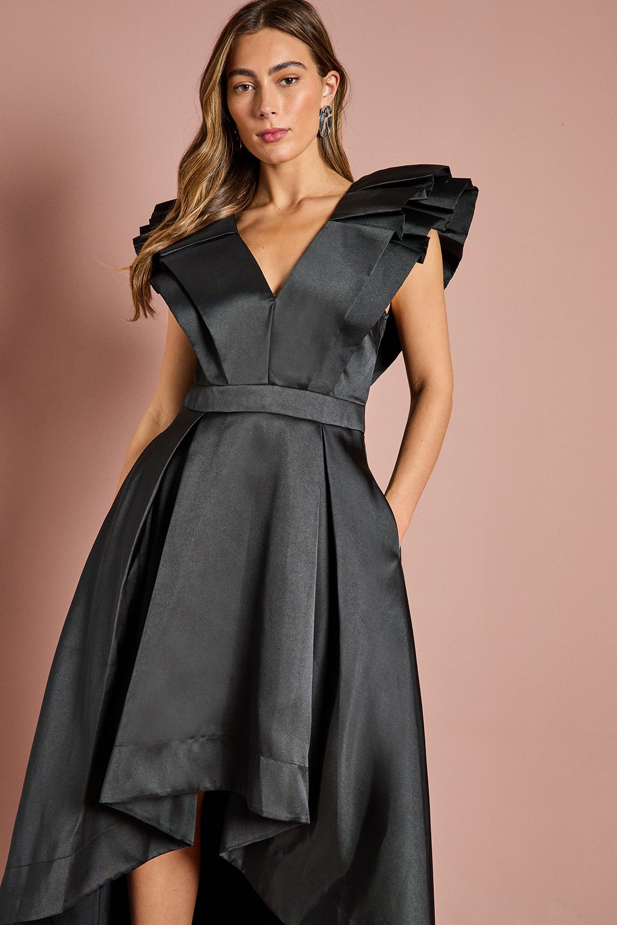 Coast Frill Sleeve V Neck Midi Dress Black image 2