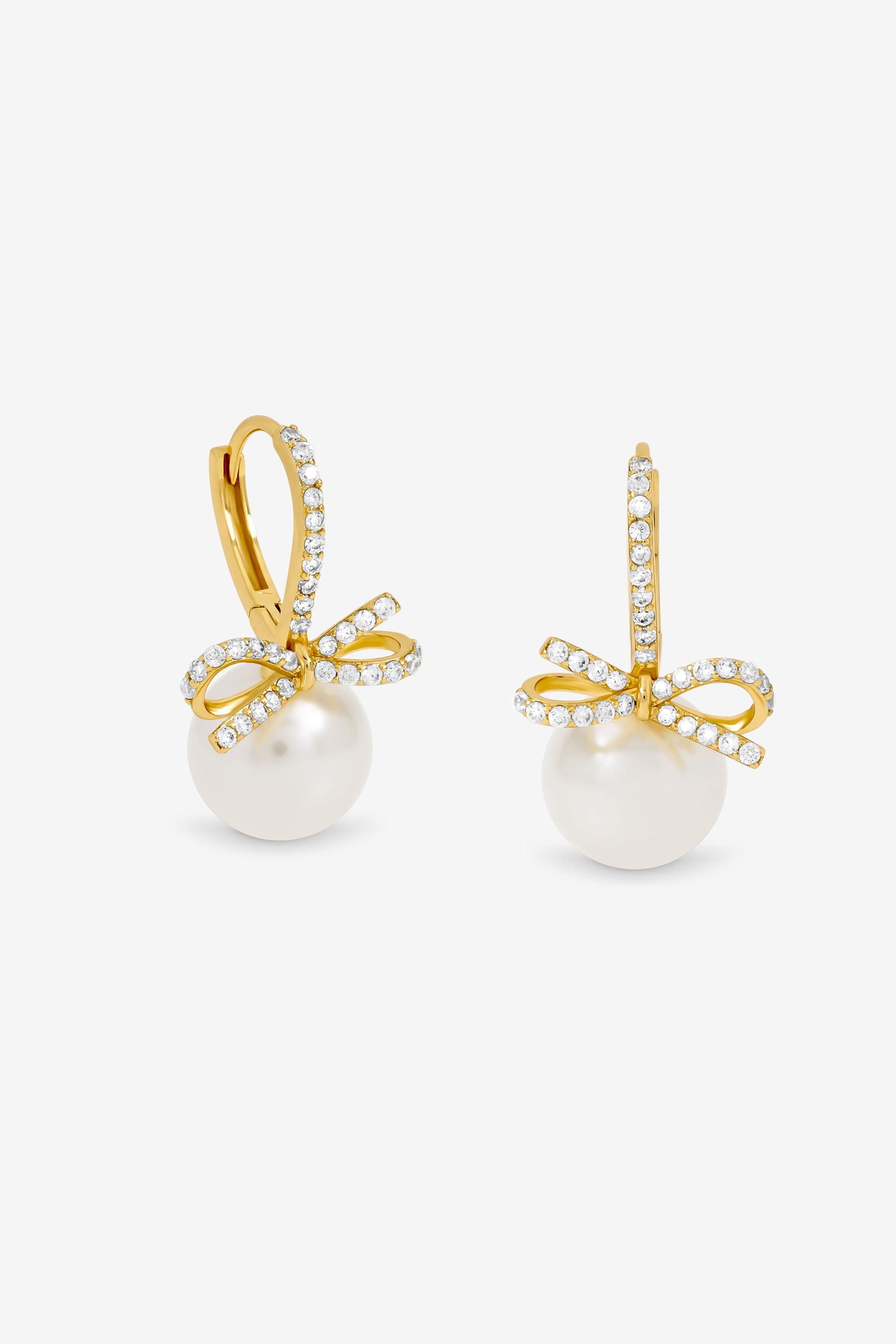 Jon Richard Gold Plated Crystal Bow and Pearl Hoops