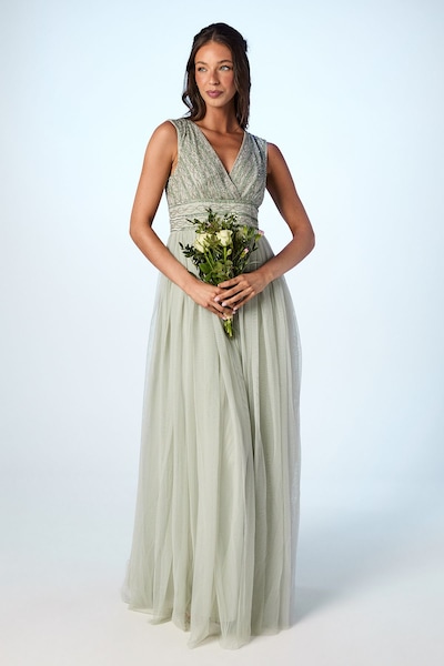 Coast Beaded Sleeveless Maxi Bridesmaid Dress Sage
