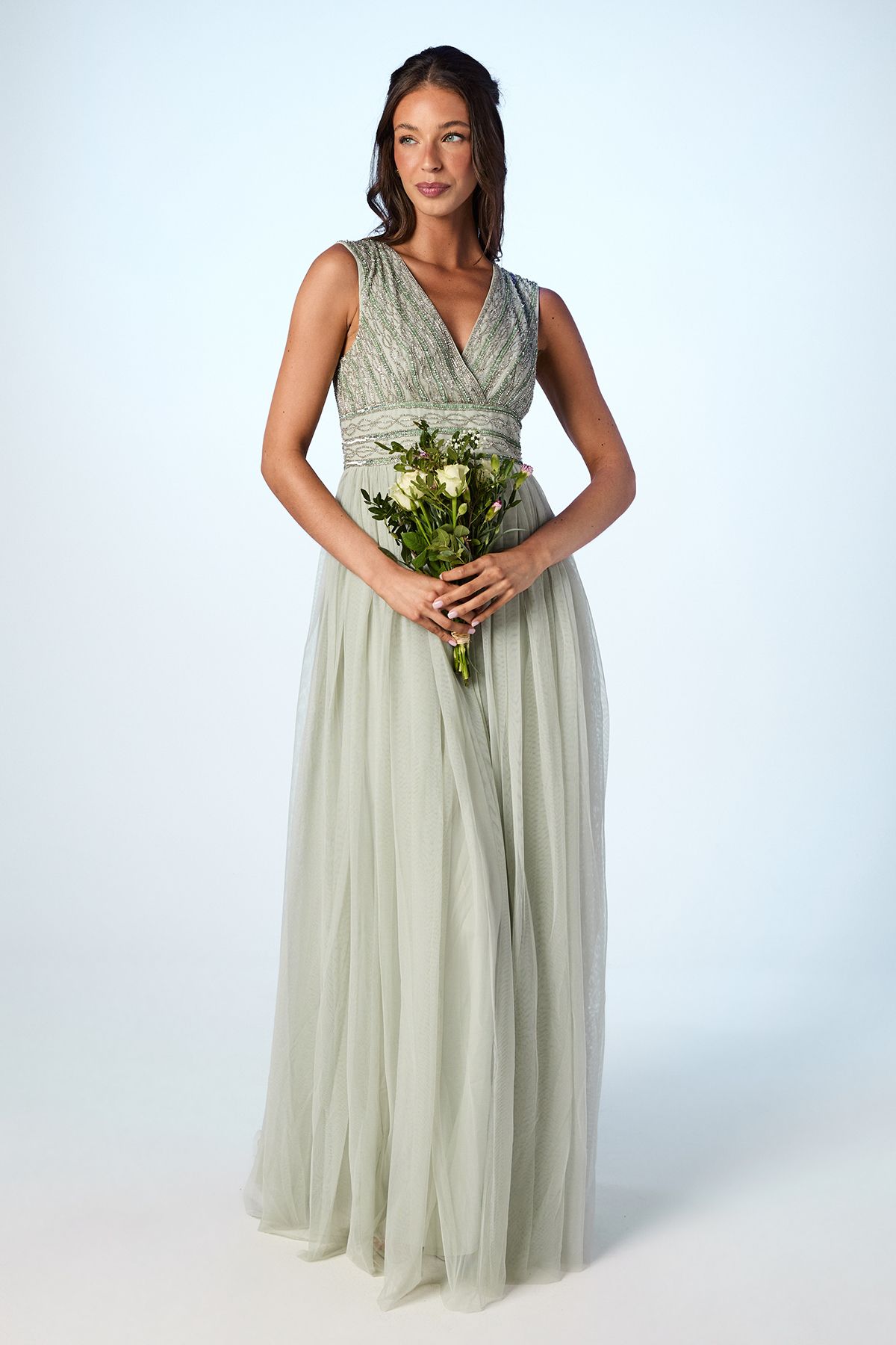 Coast Beaded Sleeveless Maxi Bridesmaid Dress Sage image 1
