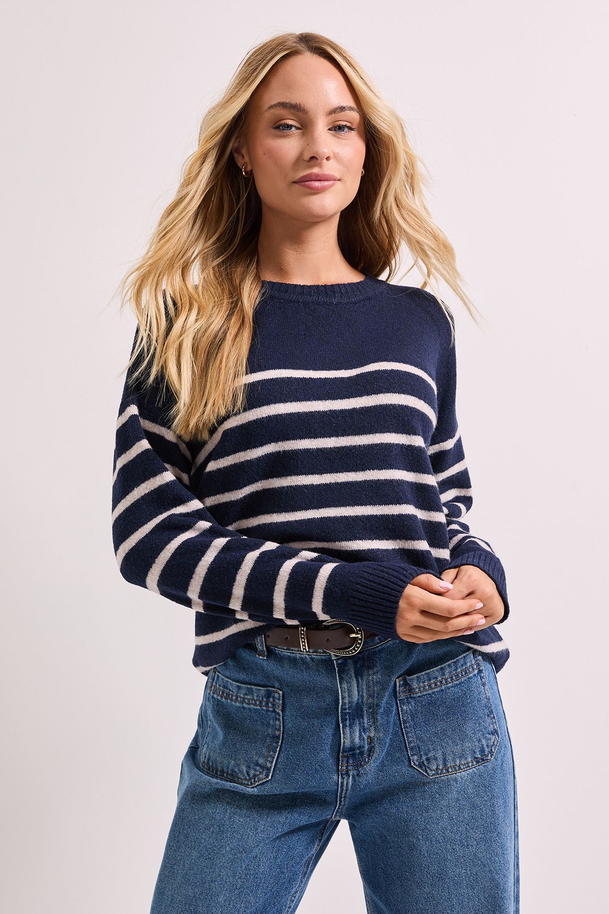 Dorothy Perkins Stripe Placement Crew Jumper Navy image 4