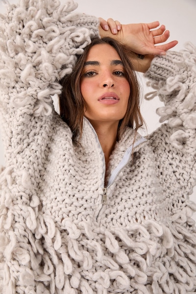 NastyGal Loopy Quarter Zip Oversized Jumper Grey