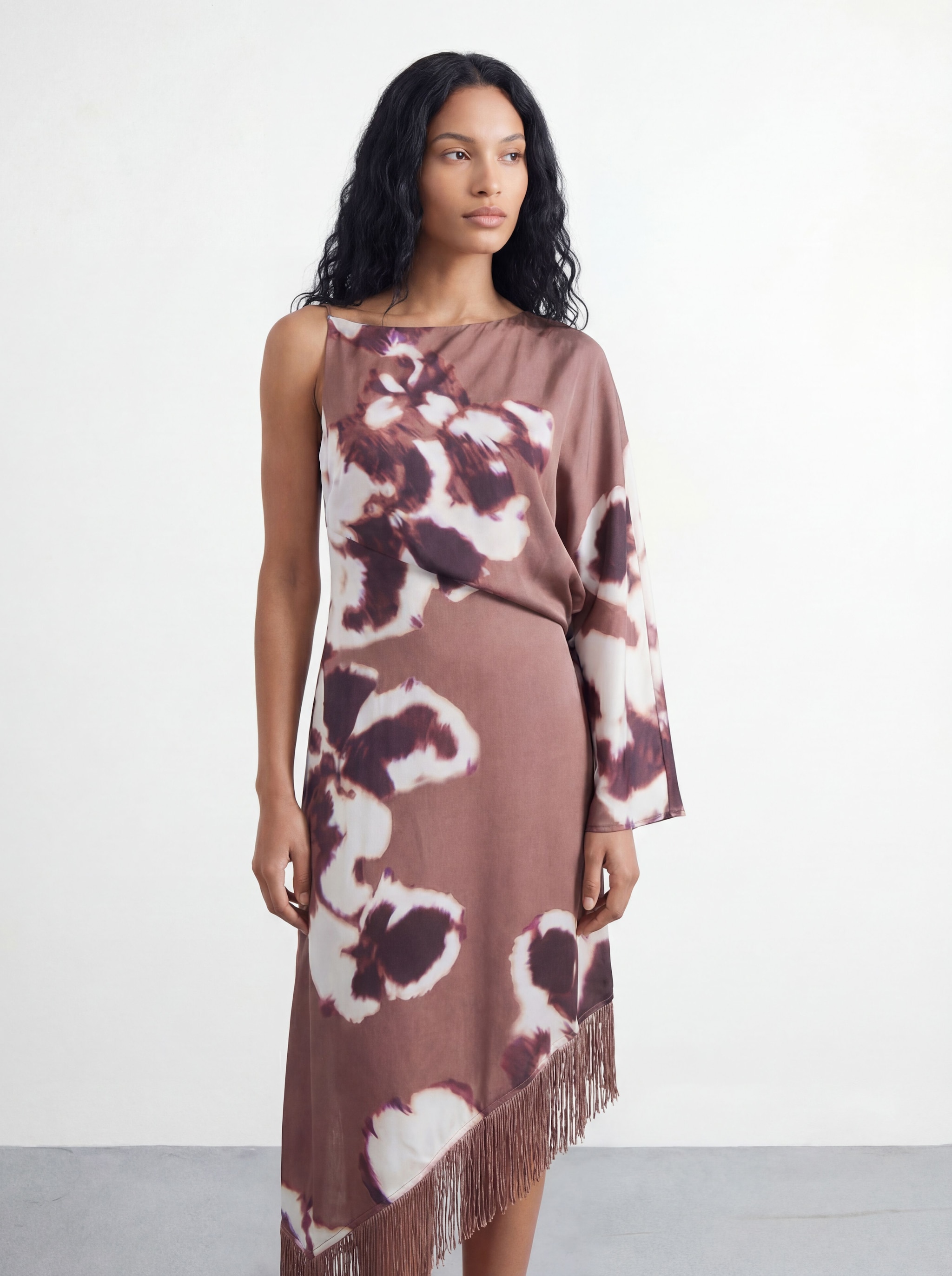 Warehouse Petite Placement Print One Shoulder Satin Midi Dress Floral image 2