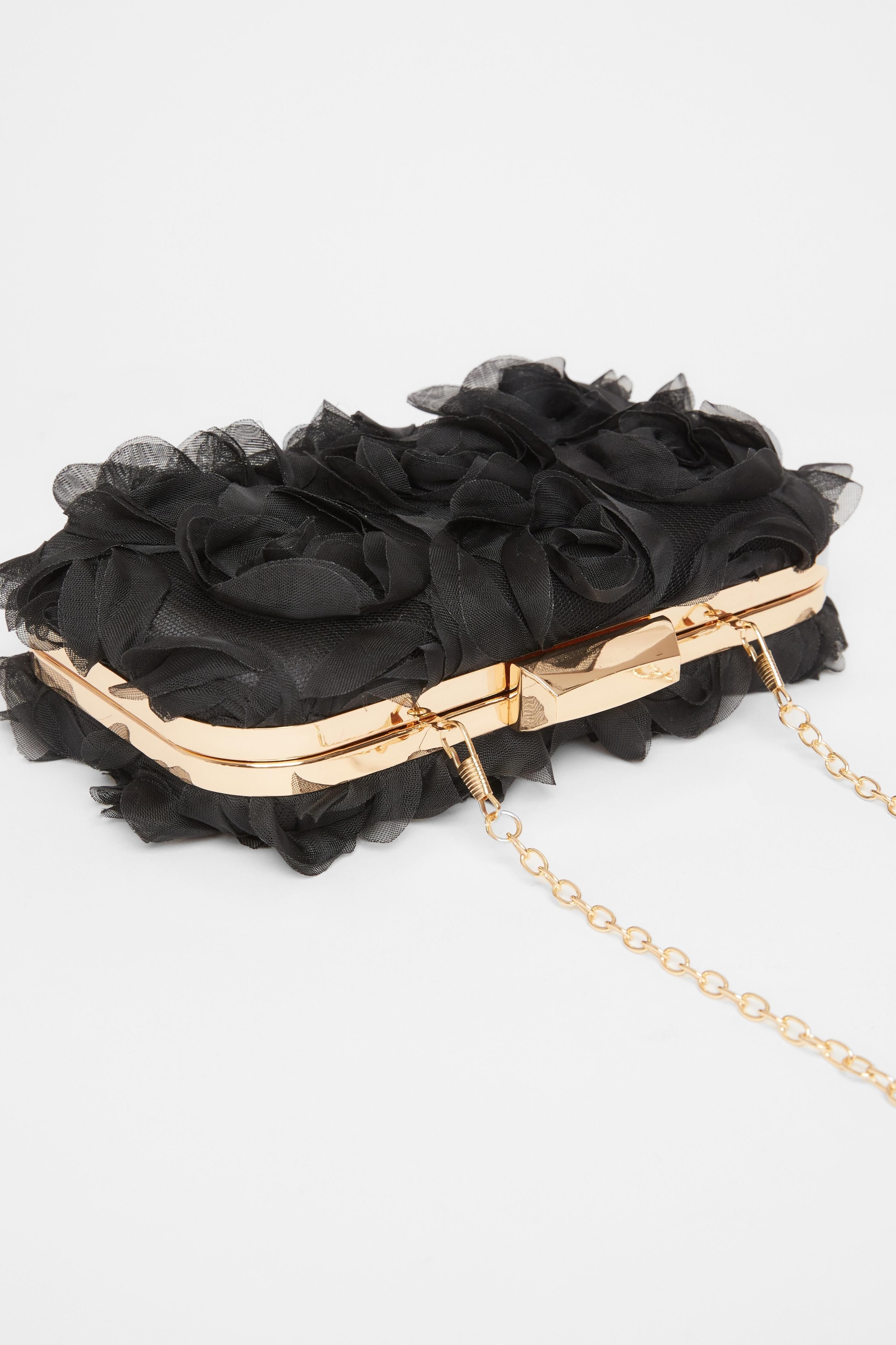 Quiz Black Organza Rose Box Bag image 4