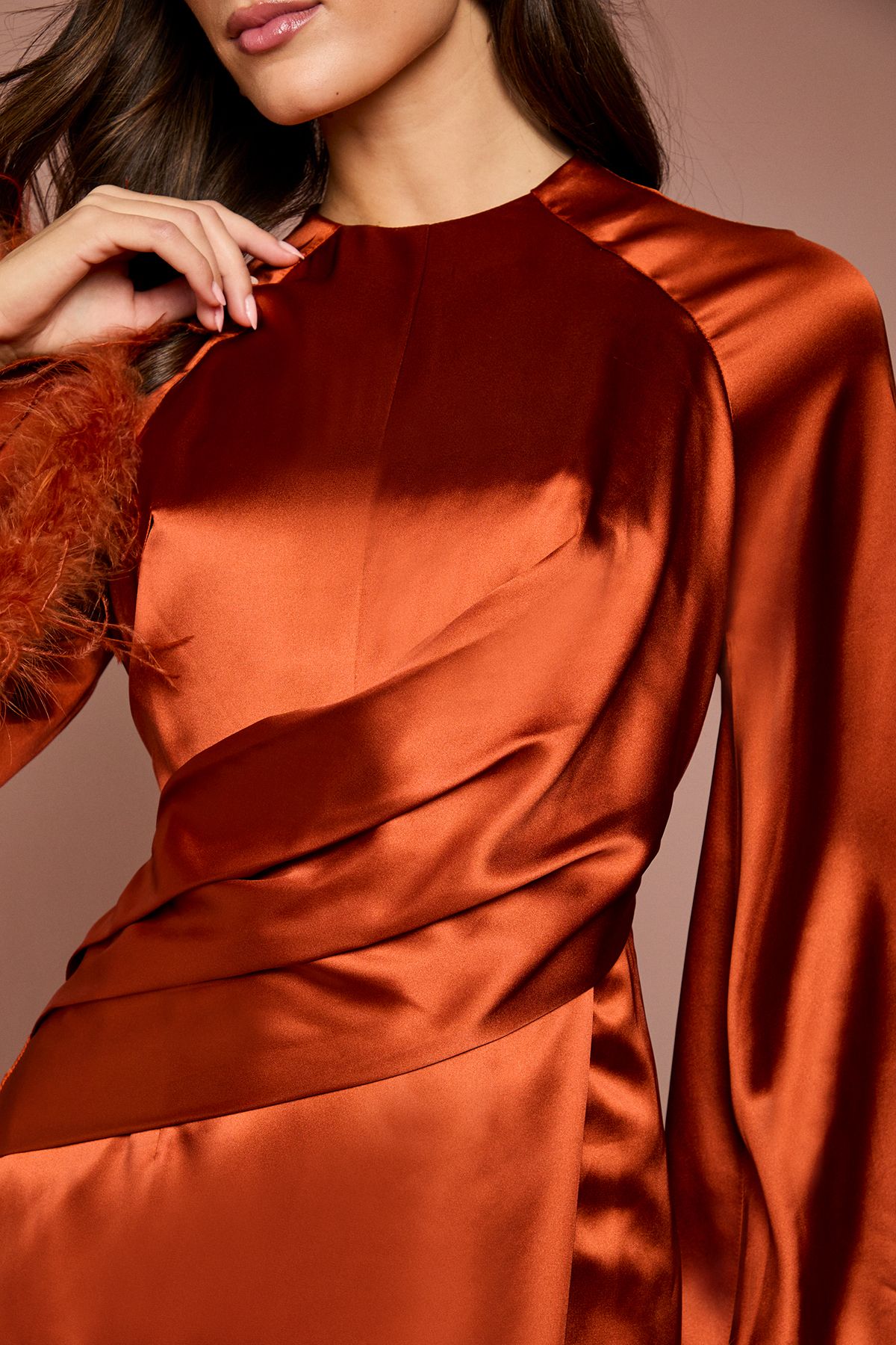 Coast Feather Trim Satin Maxi Dress Rust image 5