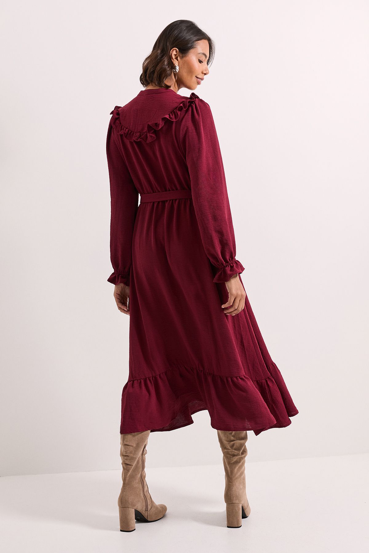 Dorothy Perkins Tie Waist Frill Detail Midi Dress Red image 3