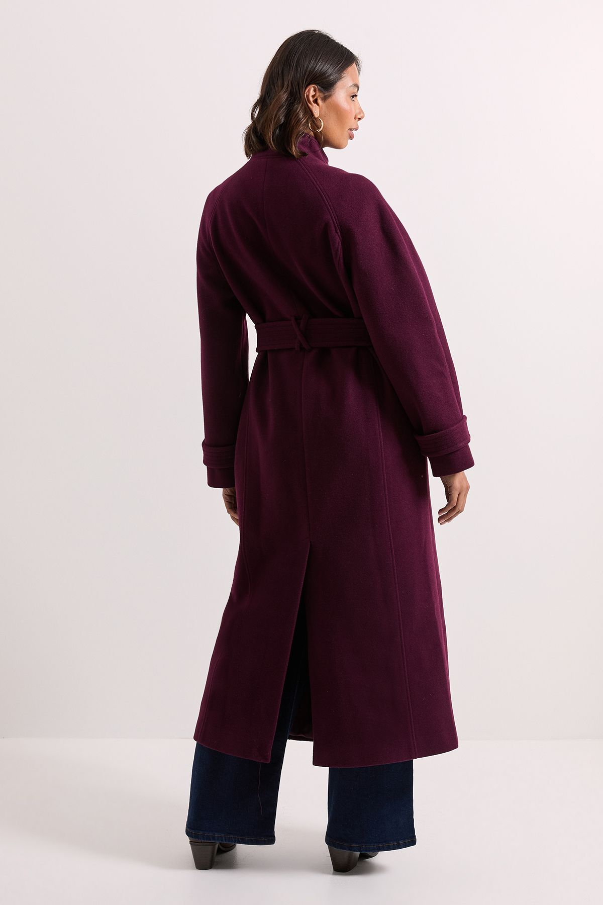 Dorothy Perkins Classic Midi Funnel Neck Coat Burgundy image 3