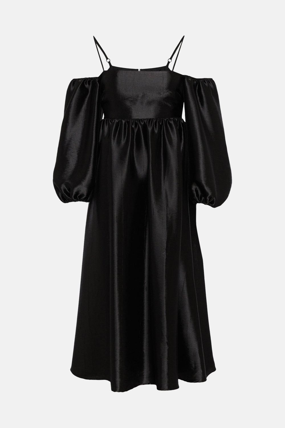 Oasis Rachel Stevens Cold Shoulder Satin Dress Black image 4