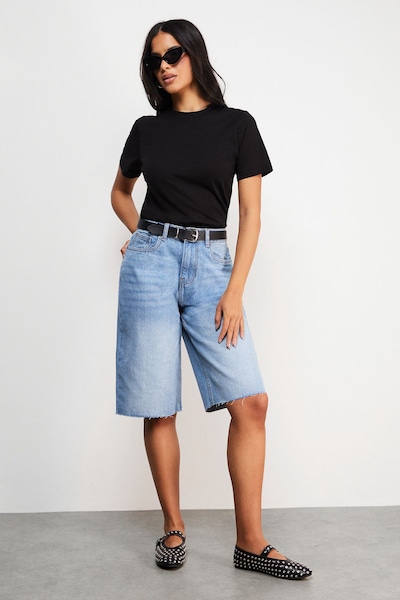 Warehouse Raw Edge Low Waist Dad Shorts Light Wash