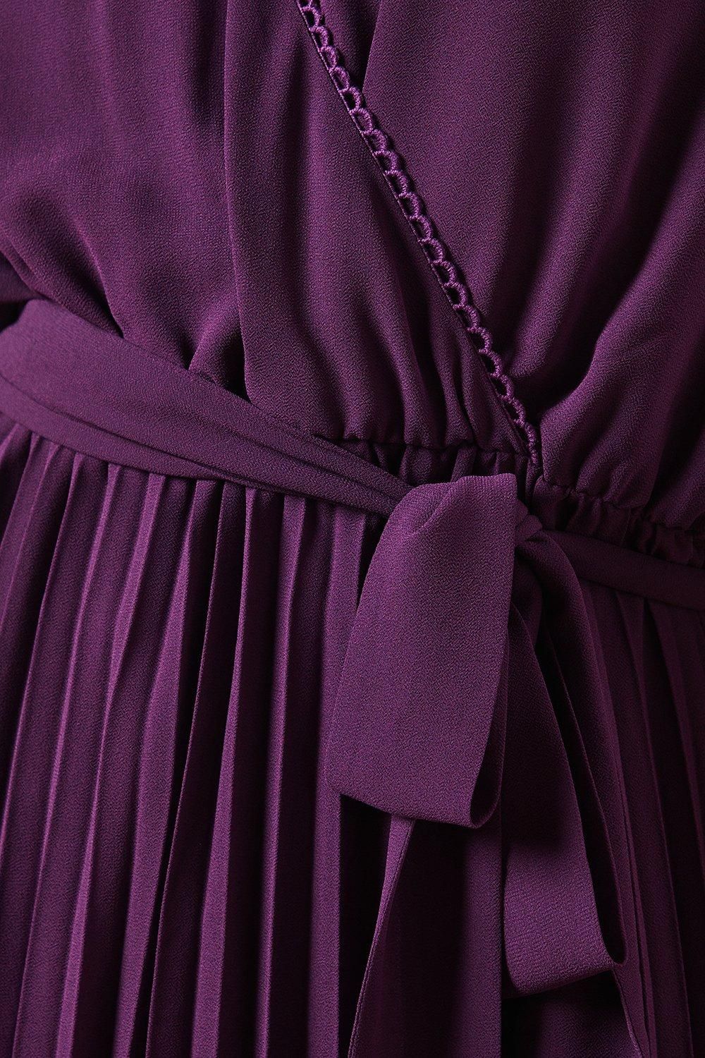 Oasis Petite Occasion Kimono Sleeve Pleated Midi Dress Plum image 5