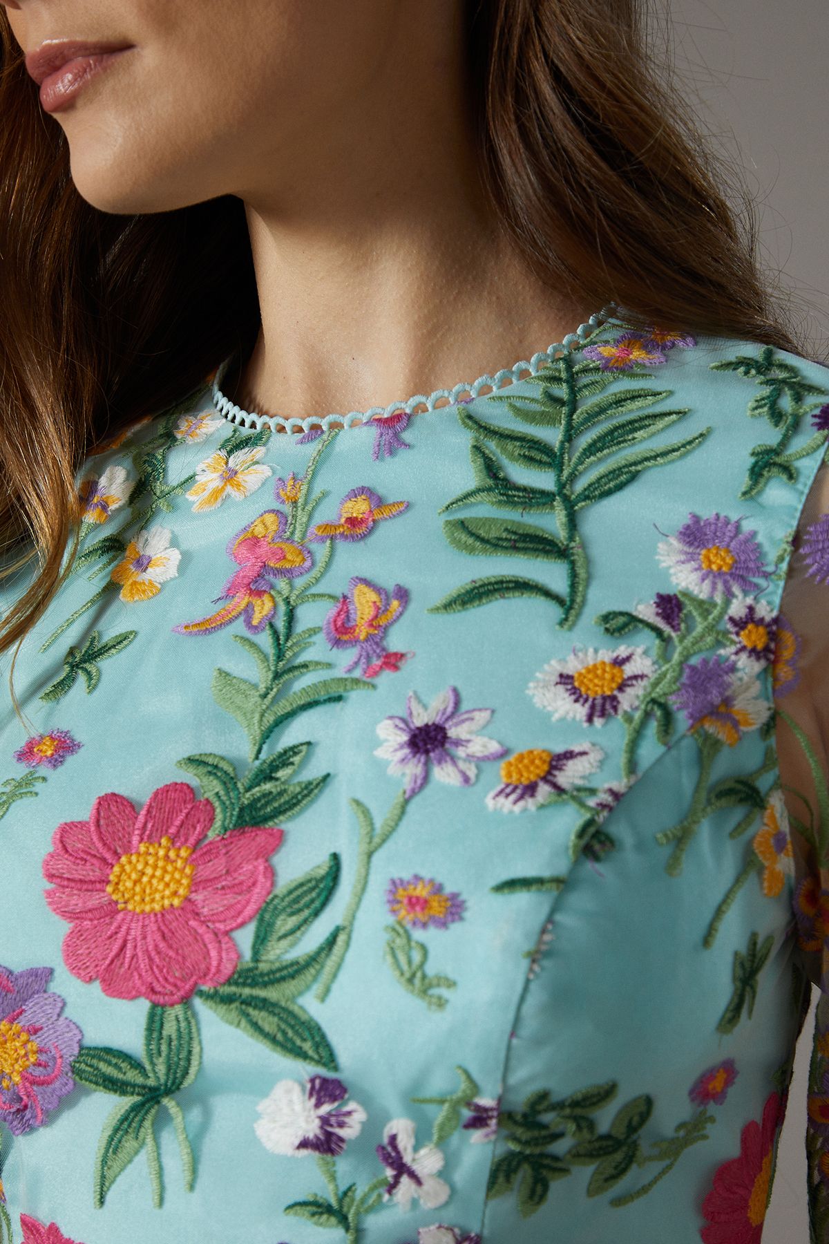 Coast Embroidered Floral Mesh Pencil Dress Blue image 5