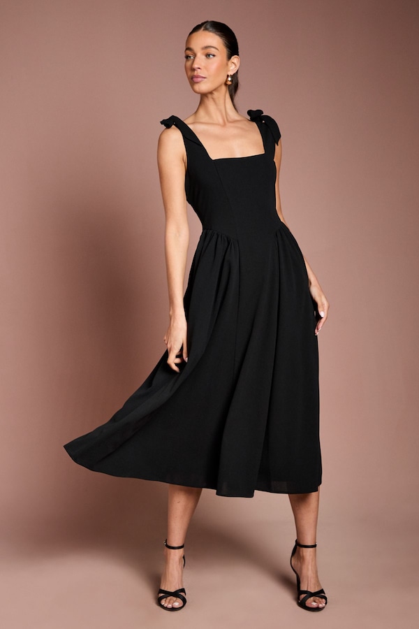 Coast Sleeveless Crepe Midi Dress With Bow Detail Straps Black