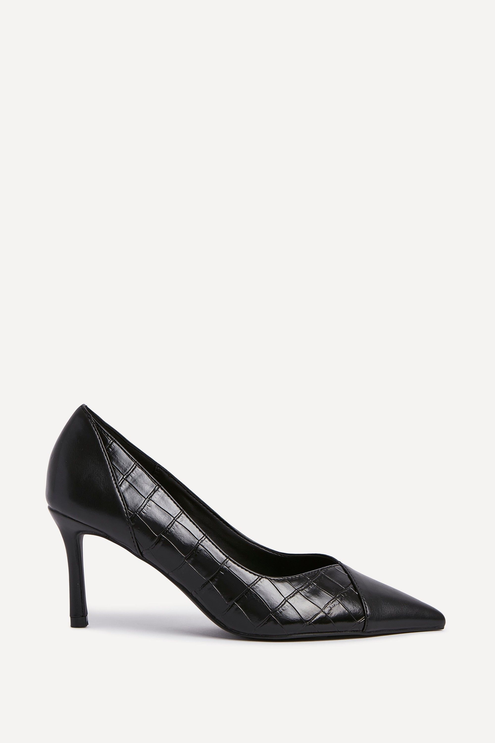Linzi Gaia Black Faux Leather Mix Croc Court Heels image 1