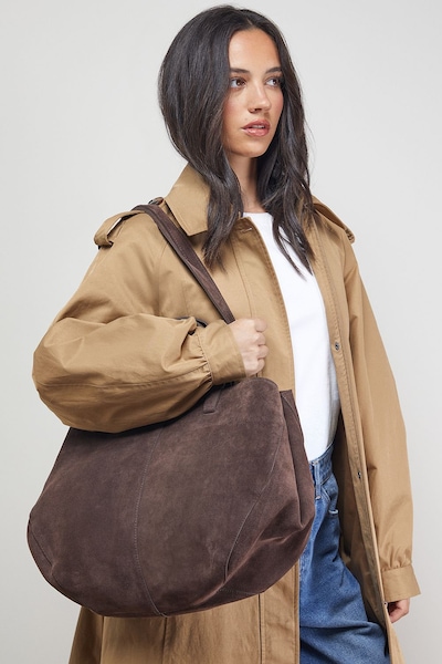 Oasis Jas Suede Tote Bag With Multi Handles Chocolate