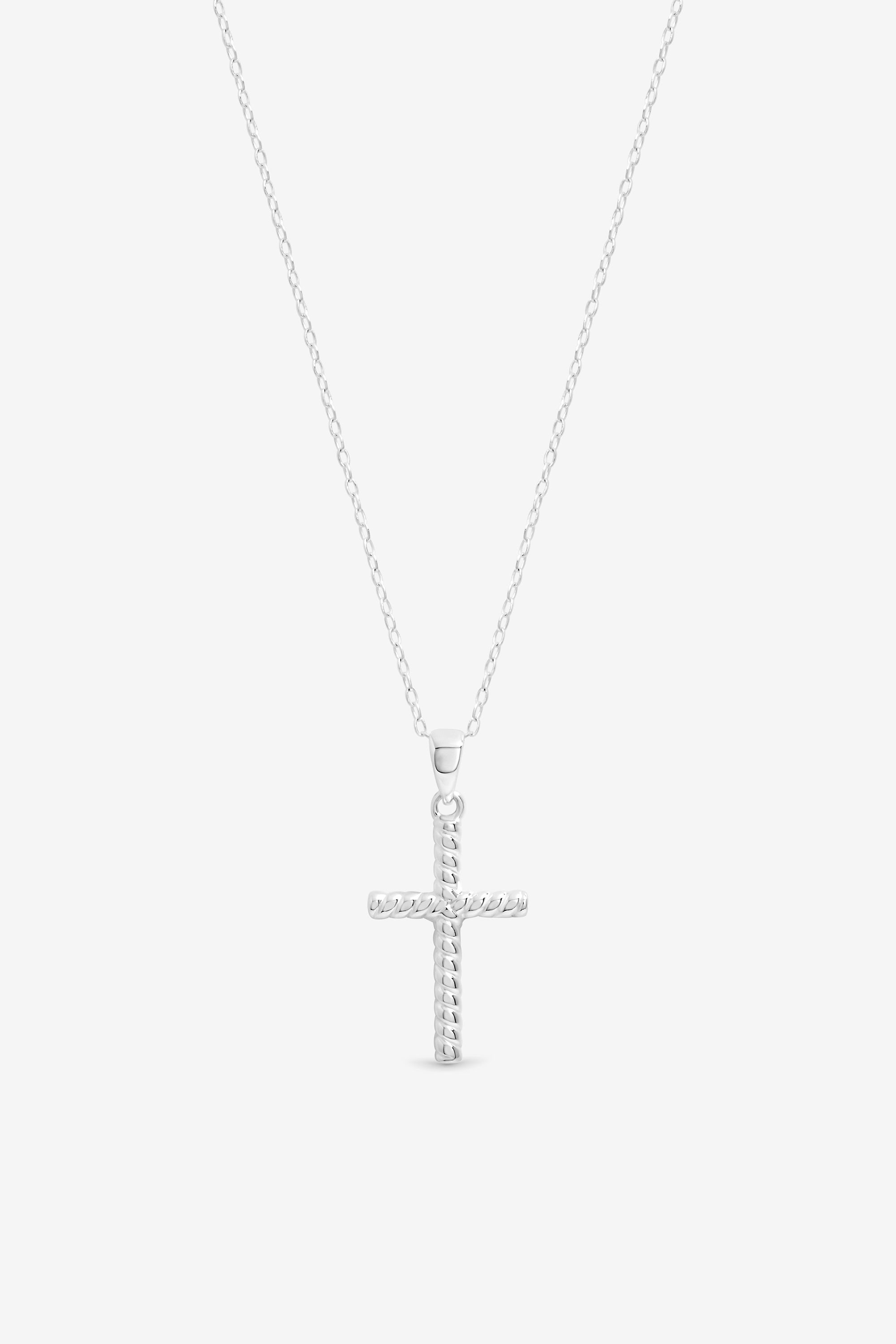Simply Silver Sterling Silver 925 Polished Ridged Cross Pendant image 1