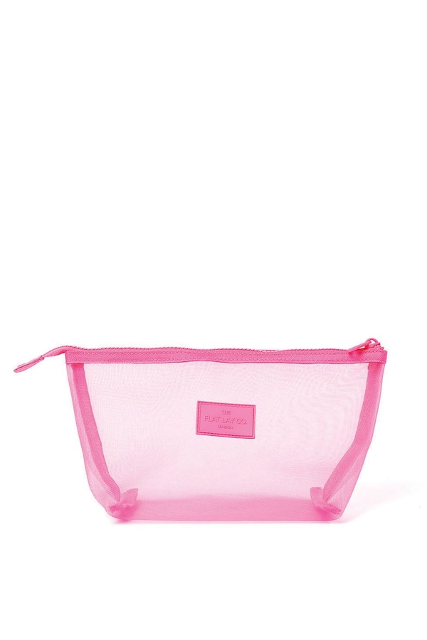 The Flat Lay Co Mesh Essential Makeup Pouch - Hot Pink Multi
